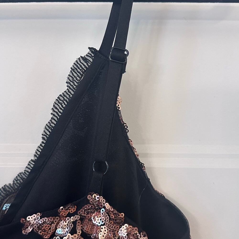 She + Sky Large NWT Black Rose Gold Sequin Maxi Dress Spaghetti Straps Elegant - Picture 5 of 15